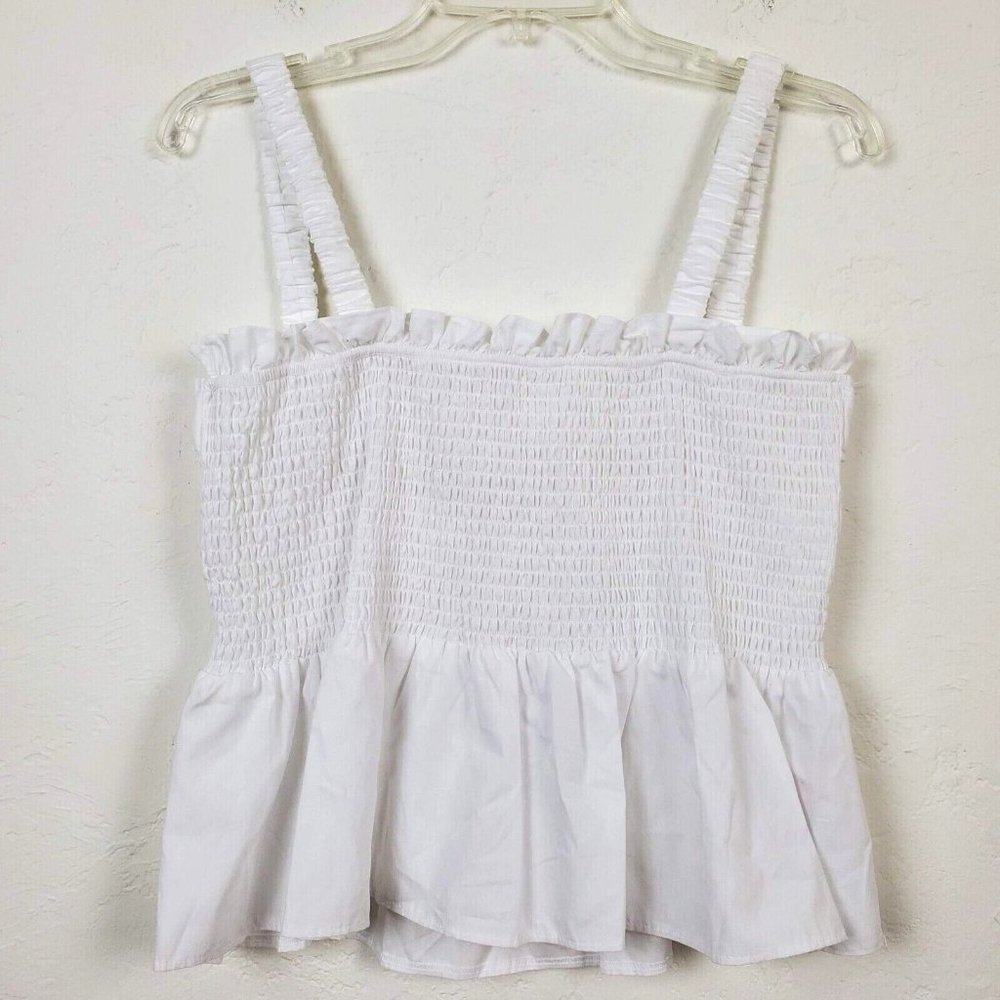 Topshop Smocked Peplum Top 12 Sleeveless White Strappy Cutout Back